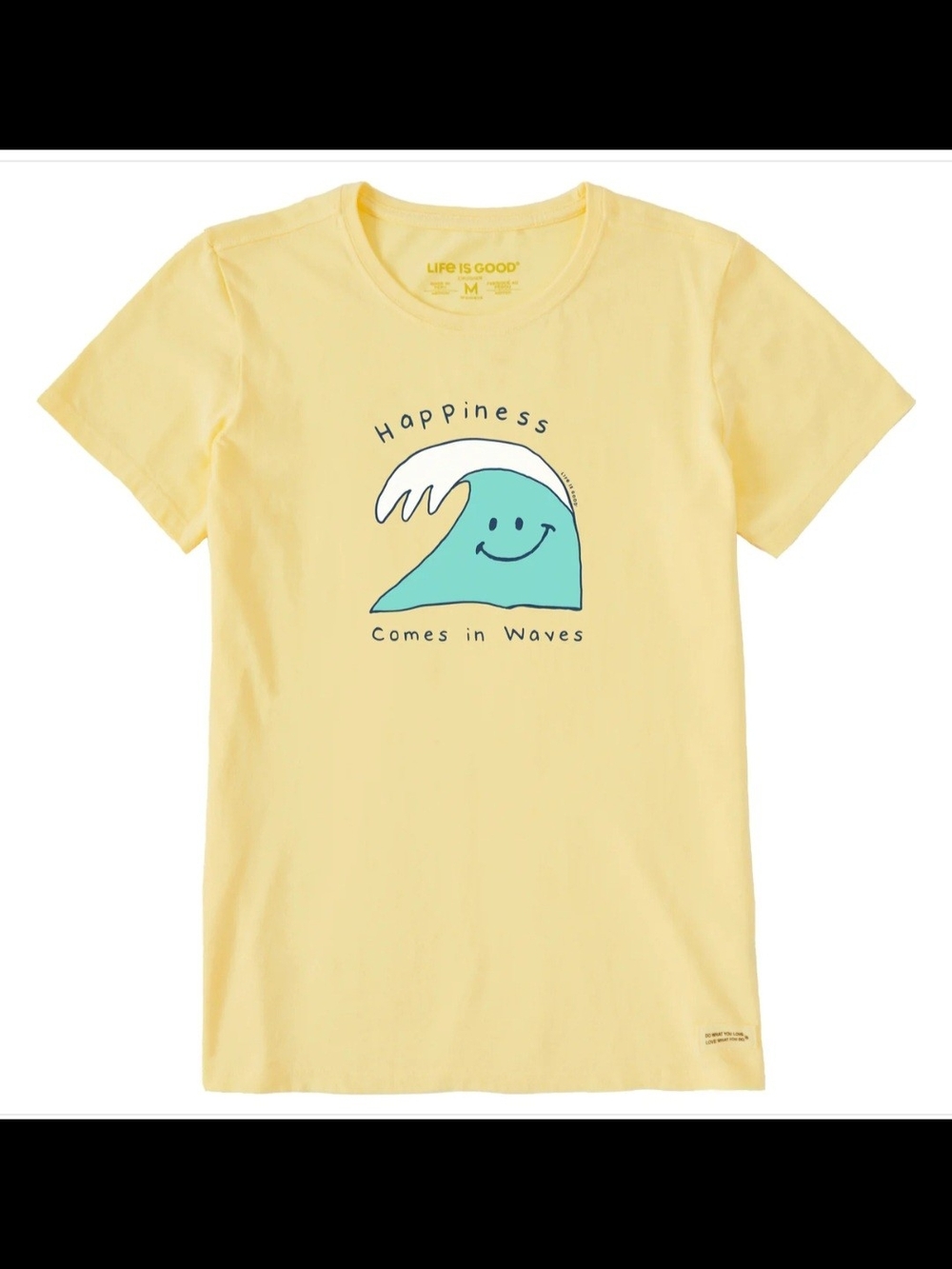 Life Is Good Womens Yellow Graphic Tee with Turquoise Wave